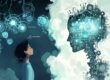 Una niña mira una representación de inteligencia artificia